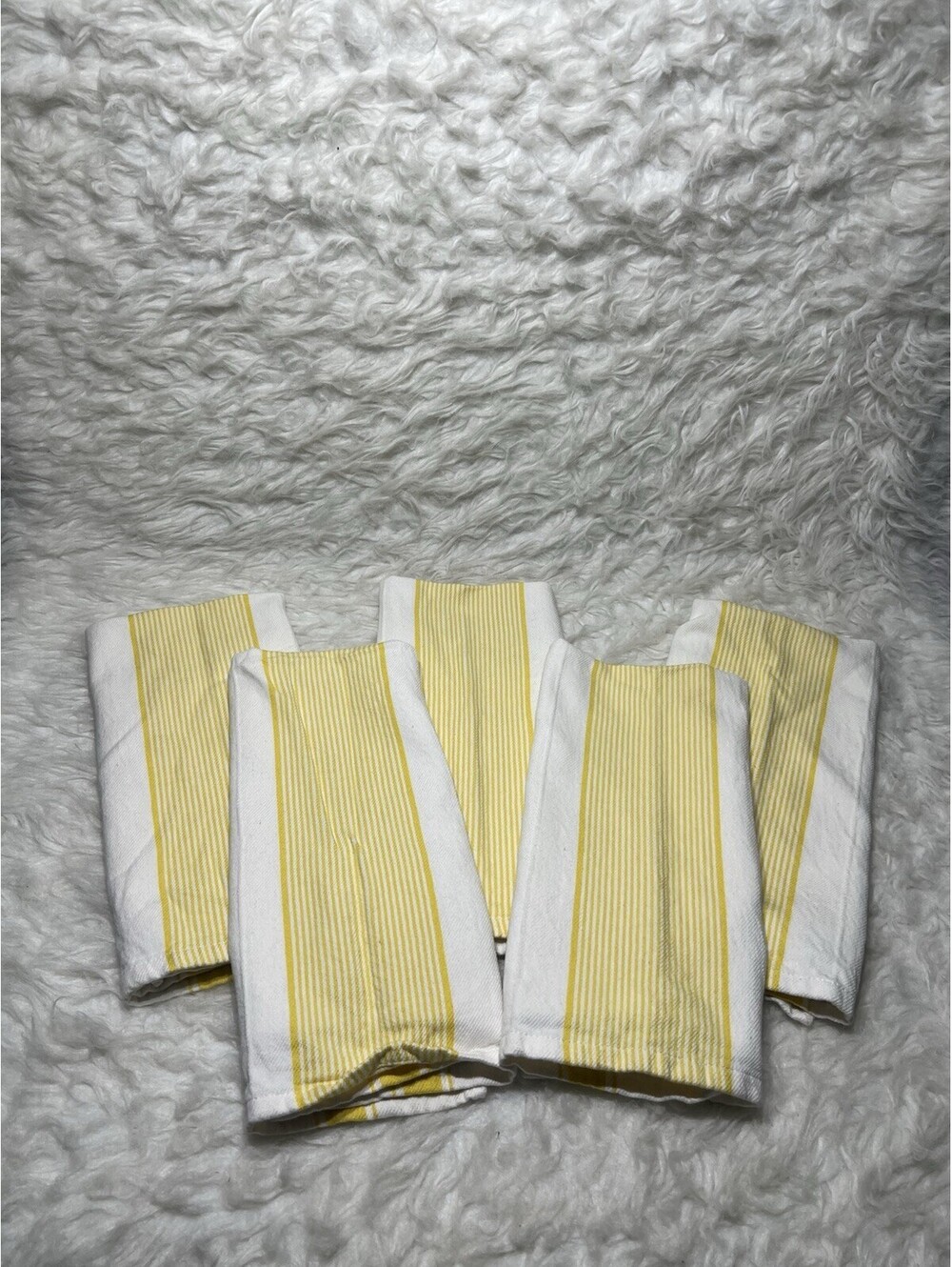 4 Yellow Striped Kitchen Tea Towels